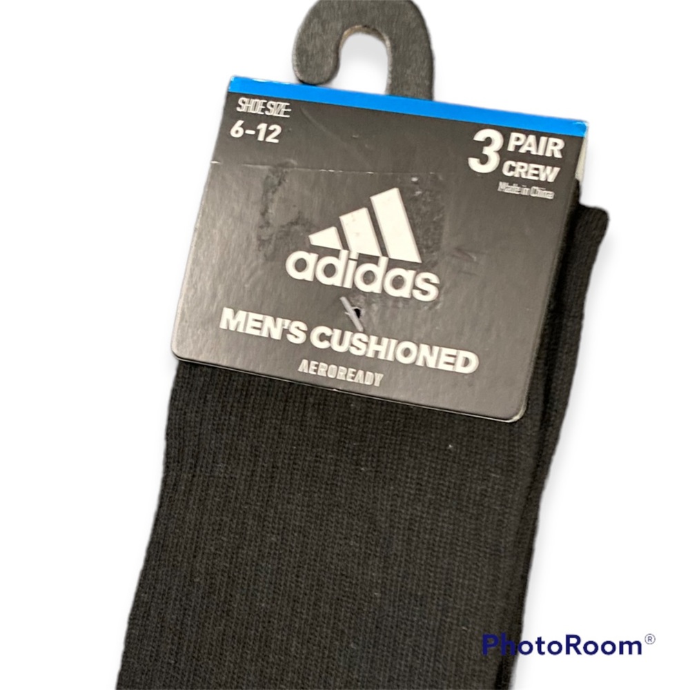Adidas Mens Crew Socks NWT Black 3 Pairs Cushioned Aeroready Drying Technology
